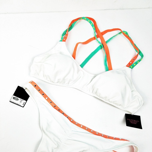 New VS 2psc swim white with neon & orange straps - Picture 3 of 8